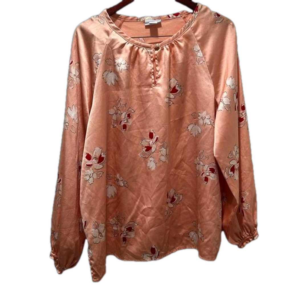 Liz Claiborne  pink peach floral long sleeve blouse size XL GUC..